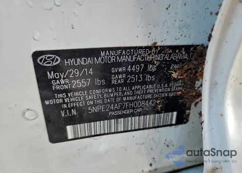 2015 Hyundai Sonata Se из США, поврежденный, VIN 5NPE24AF7FH008442